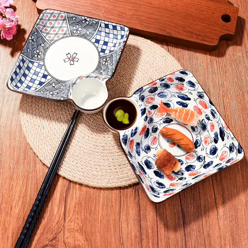 Traditional Pattern Sushi Saucer Plates Set